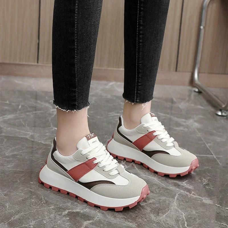 Dámské vulkanizované boty Jarní Nové Ležérní Patchworkové Tenisky Dámské Ležérní Módní Prodyšné Boty Odolné proti Opotřebení s Tlustou Podrážkou