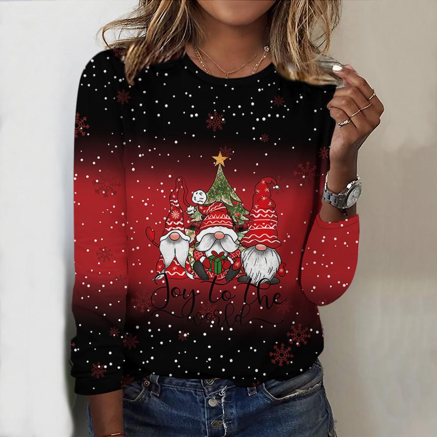 Fashion Christmas Printed Women's T-shirt Casual Long Sleeve Santa Claus Christmas Tree Deer Pattern Tops Tees Autumn Female