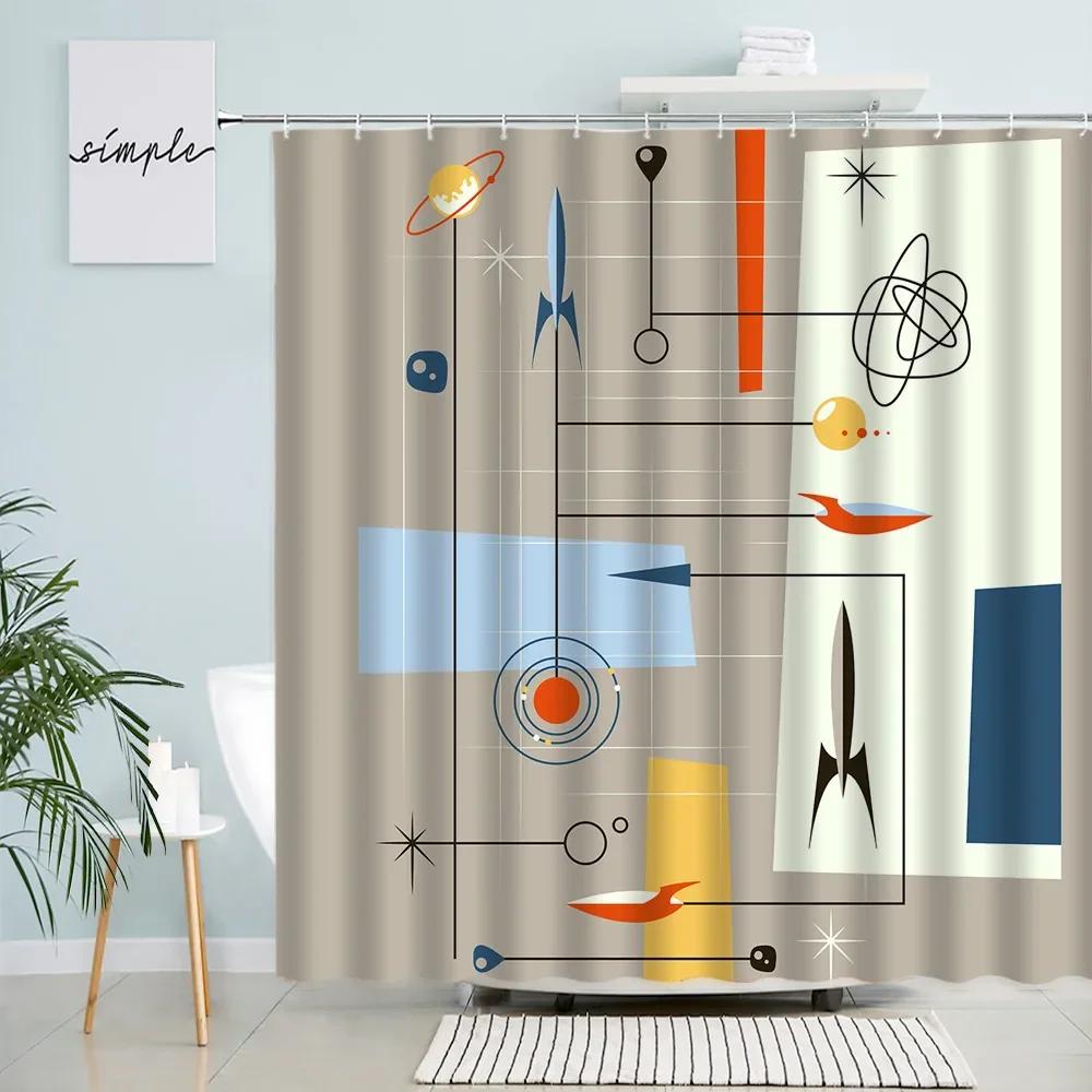 Abstract Shower Curtain Colorful Mid Century Graffiti Geometric Cute Cartoon Kids Watercolor Doodle Plant Curve Bathroom Decor