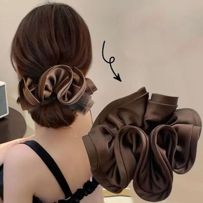 Fabric Pleated Large Intestine Hair Band Solid Color Retro Satin Versatile Ponytail Headpiece