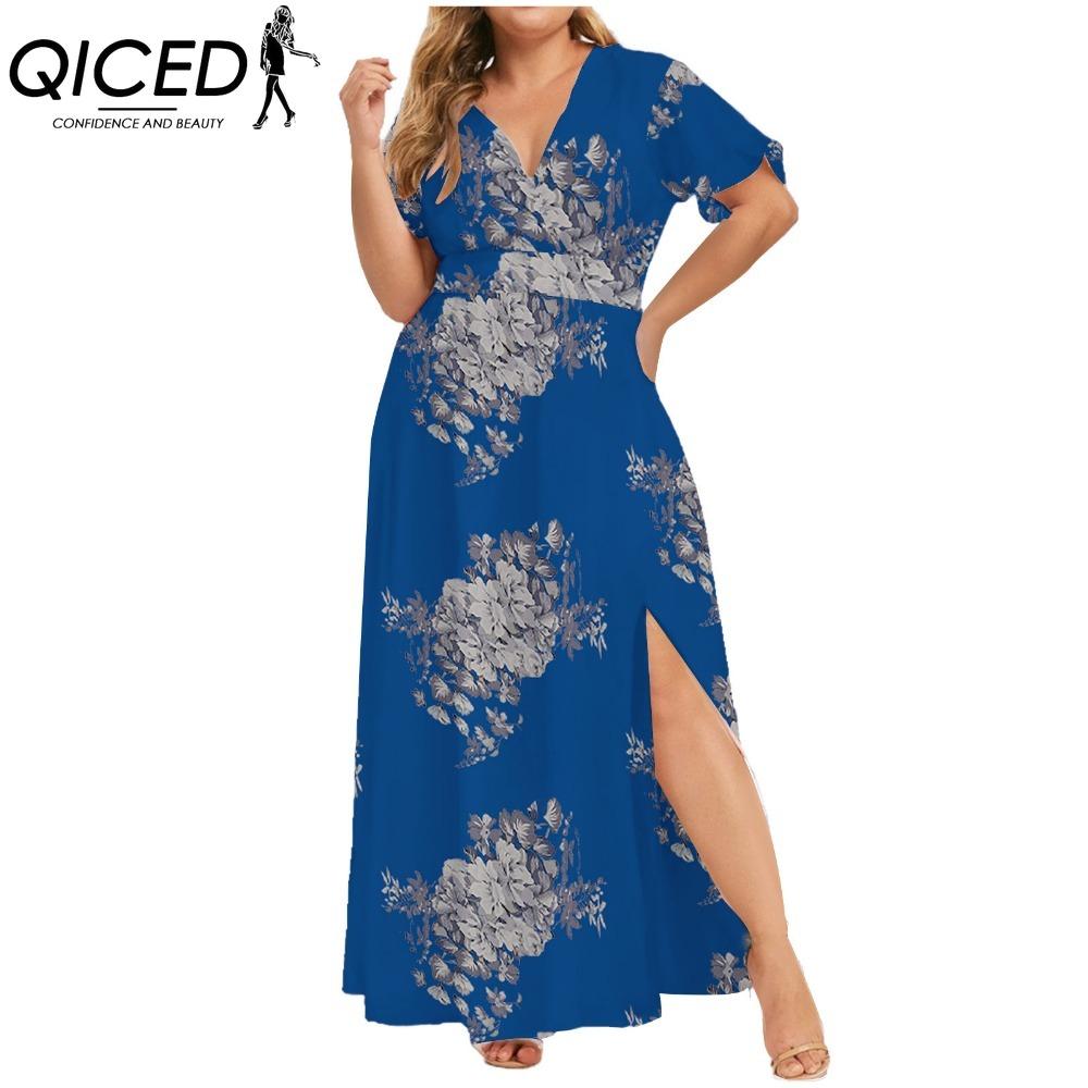 QICED L-5XL Dame Mote Sommer Vår Kortermet V-hals Hverdags Kjoler