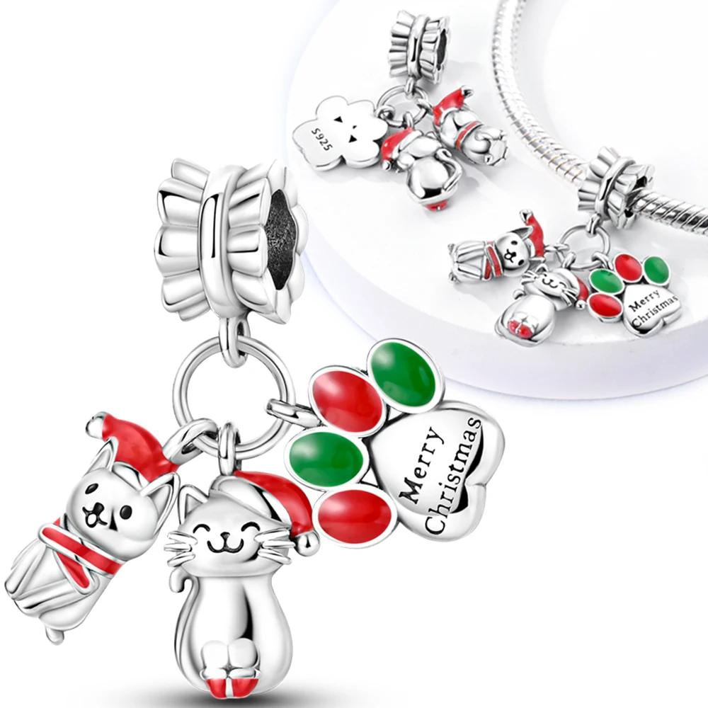 Copper Christmas Charm Series Colorful Zirconium Snowflake Christmas Hat Beads For Women'S Bracelet Jewelry Gift