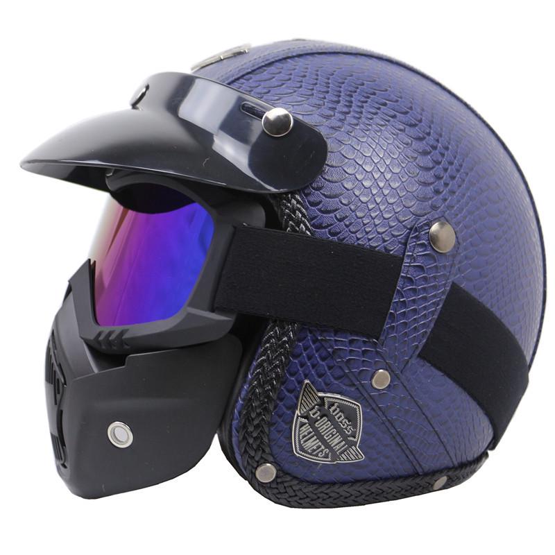 Retro Leather Motorcycle Half Helmet with Visor