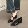 Designer Thick Heel Women Mary Jane Shoes Fashion Shallow Pointed Toe Shoes 2026 Spring Party Dress Prom Female Leather Pumps