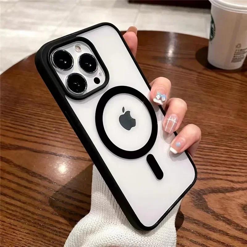 For Magsafe Magnetic Wireless Charging Case For iPhone 16 15 14 13 12 11 Pro Max 16 Plus 12 13 Mini 16e Hard Acrylic Clear Cover