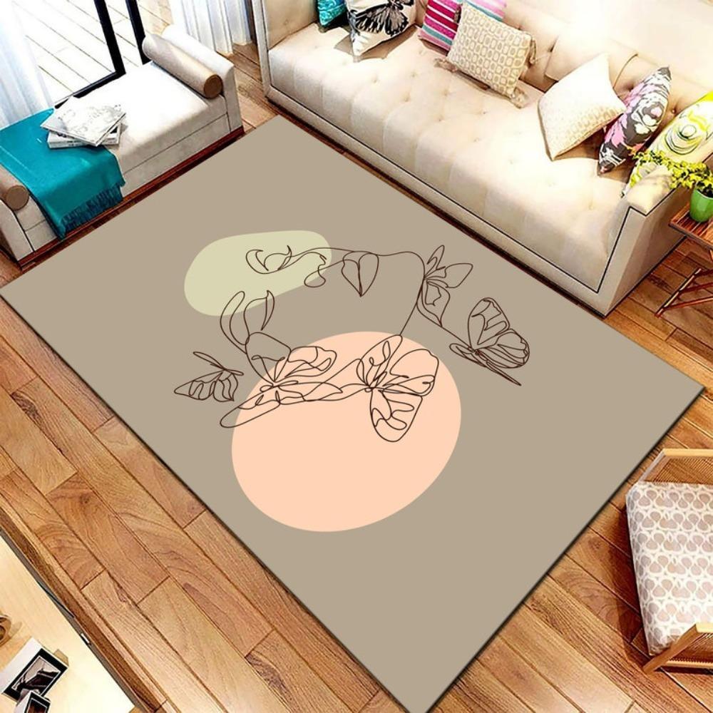 Boho Minimalist Abstract Line Art Area Rug Modern Aesthetic Boho Print Carpet Non-Slip Washable Floor Mat Living Room Bedroom