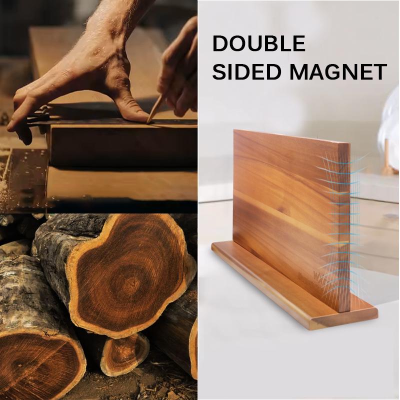 Multi-functional Storage Knife Holder with Strong Magnets Home Kitchen Double-sided Wooden Magnetic Knife Holder with Magnetic Support