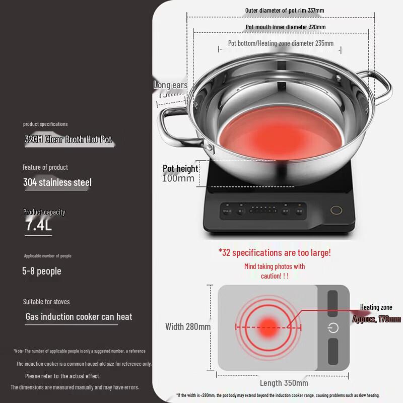 ASD 32cm 304 Stainless Steel Multi-Stove Hot Pot