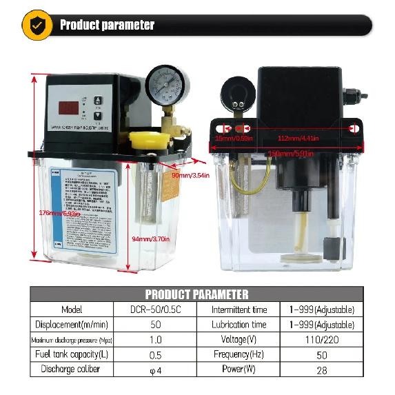 1L 2L Lubricant Pump Automatic Lubricating Oil Pump with Pressure Gauge CNC Electromagnetic Lubrication Pump Lubricator
