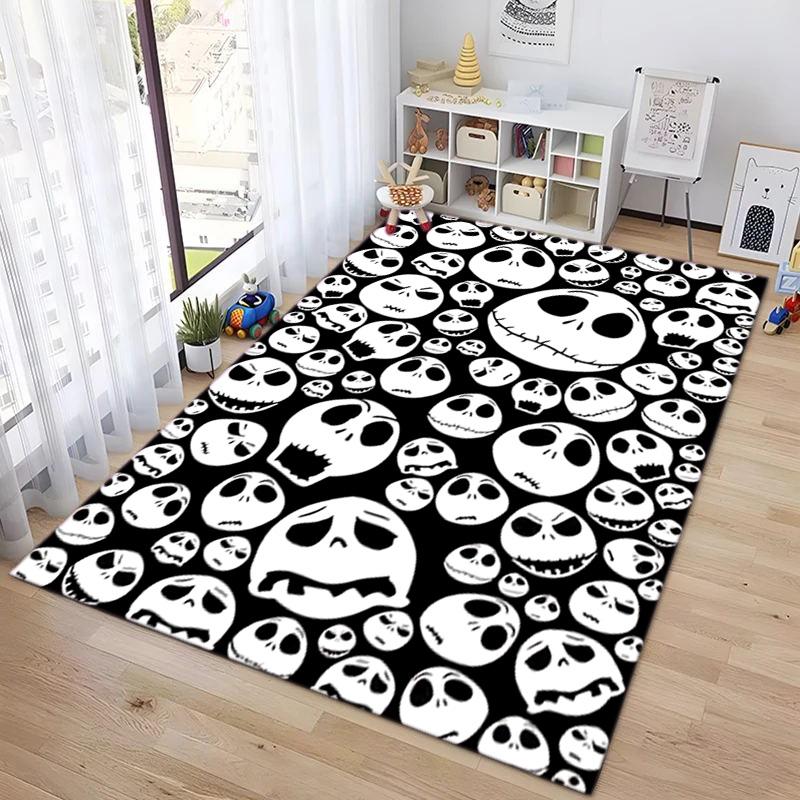 1PC Skull Dark Gothic Pattern Printed Carpet Rug for Living Room Bedroom Home Sofa Decoration,Non-slip Floor Mat Floor Mat