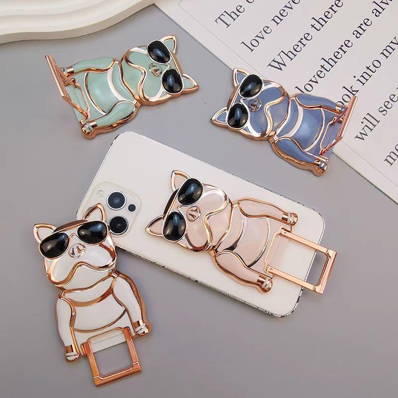 Colorful Trendy Electroplated Dog Phone Holder with Glasses
