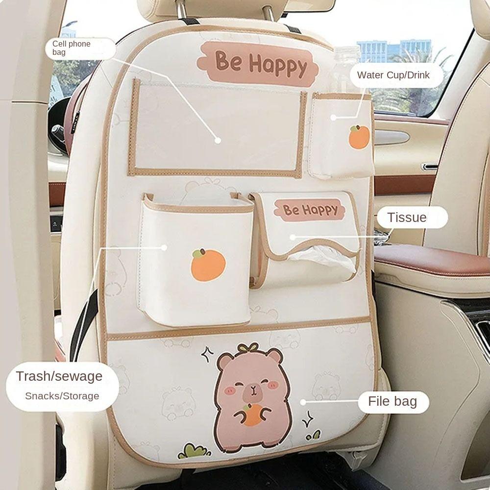 Wear-resistant Capybara Car Storage Bag Genuine Leather Cartoon Car Trash Can  Seat Back Foot Pad