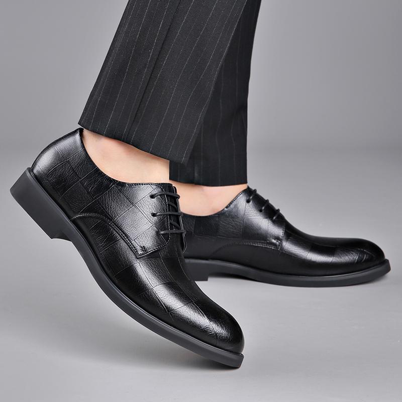 Hollow Out Breathable Flat/6cm Heel Spring Summer Men's Leather Dress Shoes Fashion Casual Height Increase Elevator Shoes Man