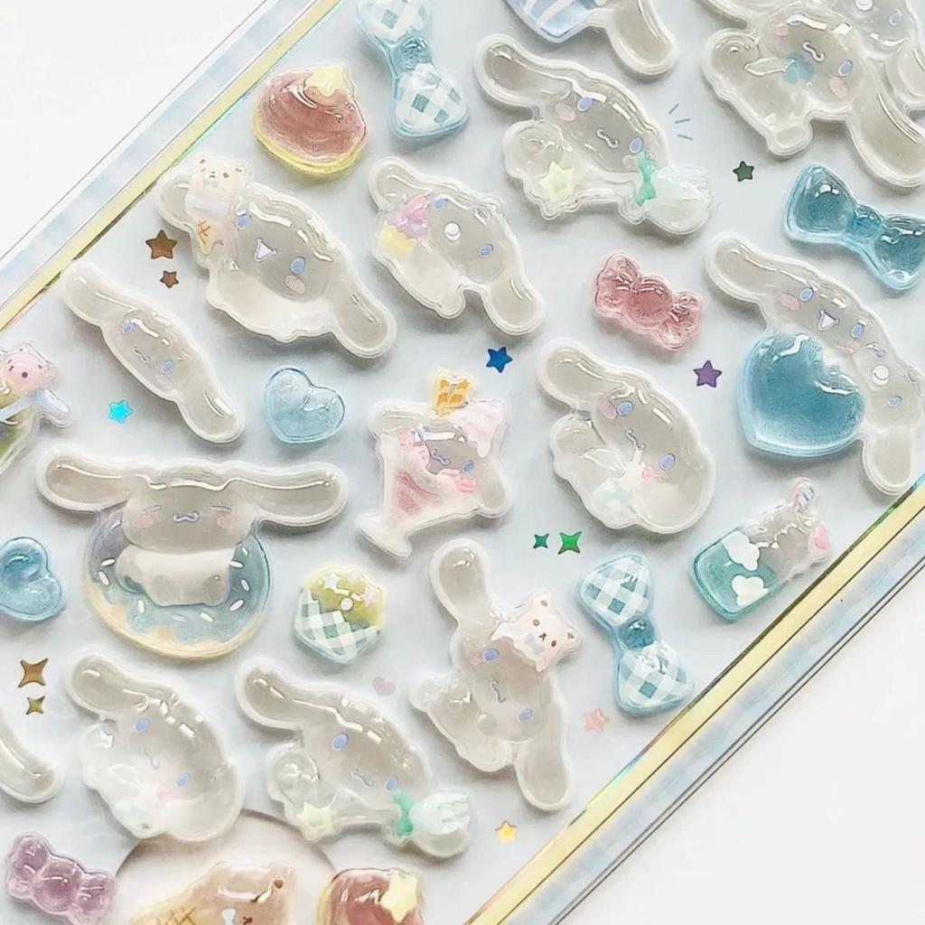 Cute Anime Hellokitty Kuromi Cinnamoroll 3D Sanrio Stickers Transparent Jelly Crystal Decorative Sticker Phone Case DIY Kids Toy