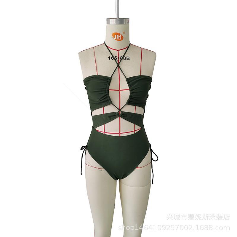 

Цельный корректирующий купальник Женский однотонный бикини XL зелёный