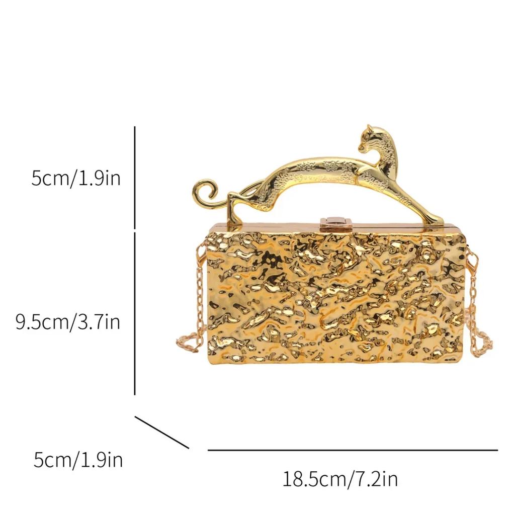 Luxury Gold Women Party Evening Bag for Women Metal Handle Clutch Handbag Purse Chain Shoulder Crossbody Mini Box Bags
