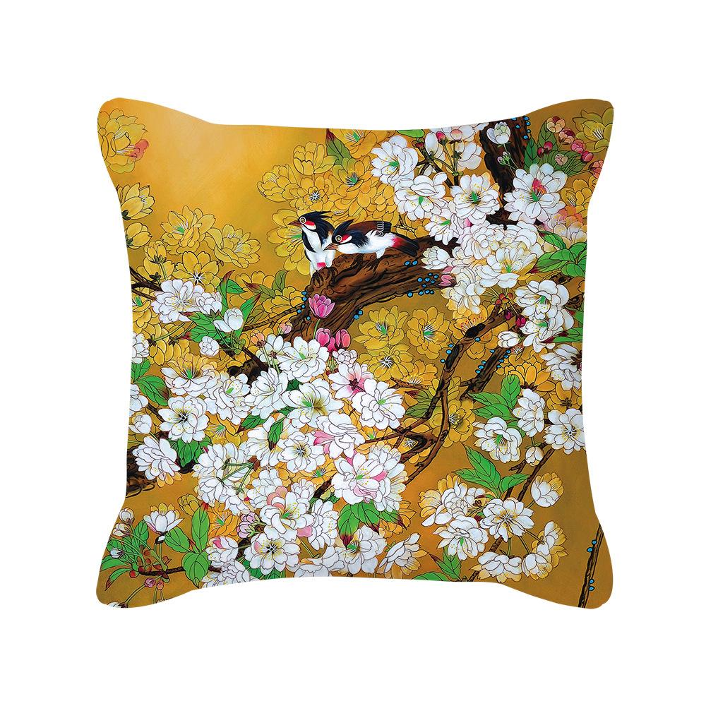 Nordic Plant Pillow Cover, Retro Flower and Bird Peach Skin Pillow Cover, Sofa Pillow, Office Cushion