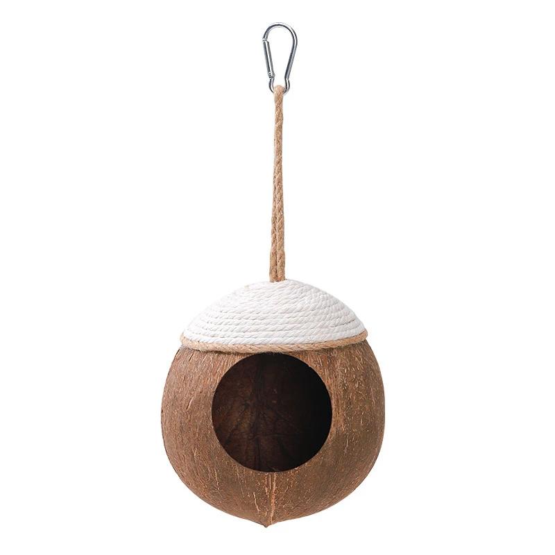 Small Animals House Pet Cage Habitats Decor Coconut Bird Nest Hut with Ladder for Parrots Parakeet Conures Cockatiel