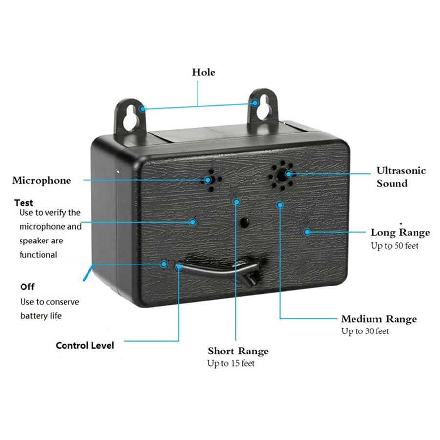 Outdoor Ultrasonic Anti-Barking Device Dog Barking Control Sonic Silencer Black