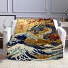 Golden Dragon Amidst Waves and Cherry Blossoms Patterned flannel blanket perfect for the bedroom living room, sofa, or a little nap