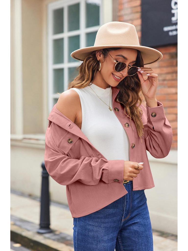2024 Trendy Women's Casual Corduroy Crop Jacket: European & American Style Button-Up Cardigan