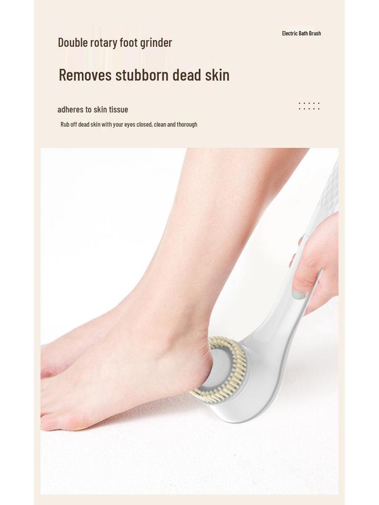 Electric Full-Body Exfoliating Bath Brush with Long Handle for Back Scrubbing and Massage