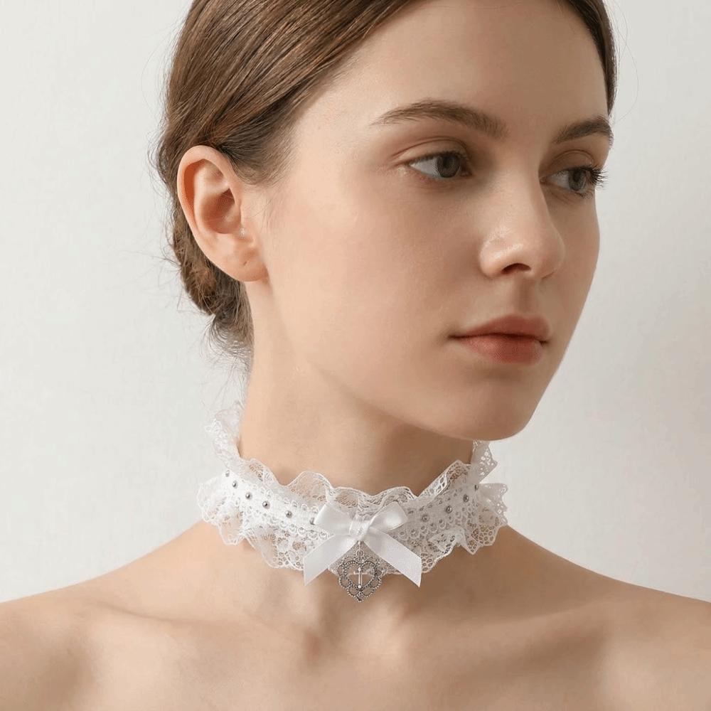 Bow Collar Lolita Choker Y2K Cosplay Necklace Anime Role Play Accessory Lace Necklace Women