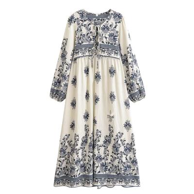 2026 Spring European & American Style Women's Bohemian Tassel Print Loose Dress