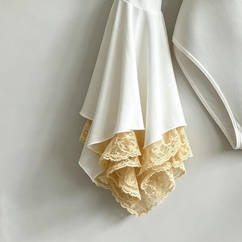 Sexy Deep V Neck Lace Trim Bodysuit With Flared Sleeves High Waist Short Pants Womens Slim Fit 2026