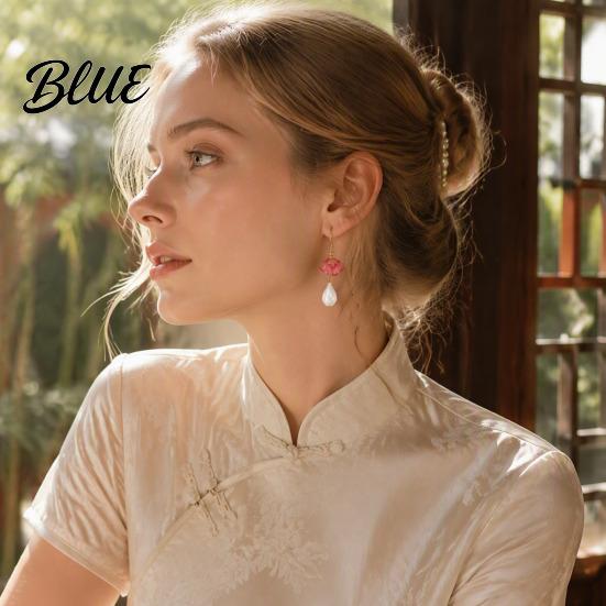 Lotus Flower Earrings 1 Pair for Women Vintage 3D Pink Dangle Pearl Drop Earring Faux Crystal Floral Jewelry Hanfu Cosplay Accessories Fashion Face
