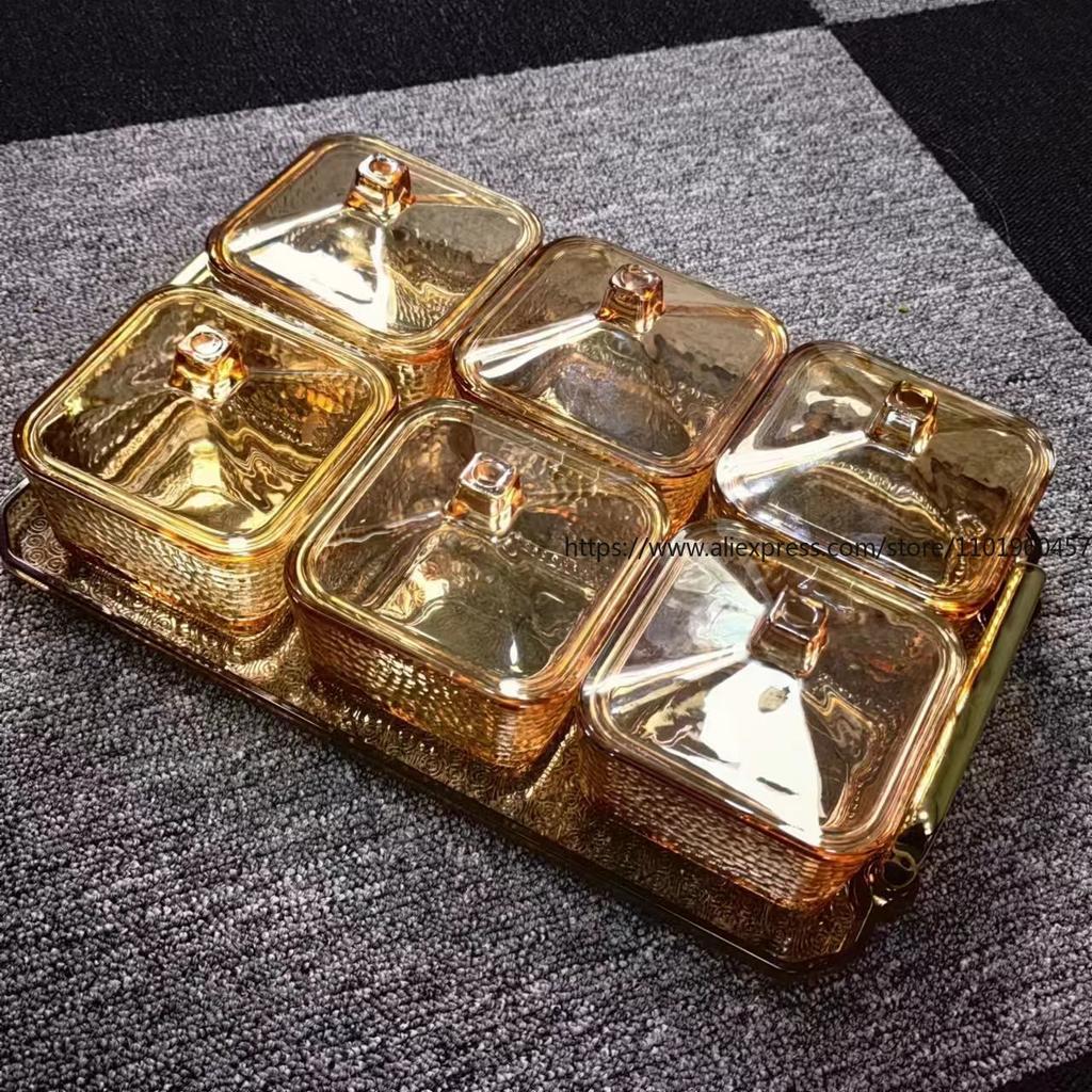 European High-End Amber Snack Box Set Multi-Compartment Option Suitable for Household Snack Storage Serving