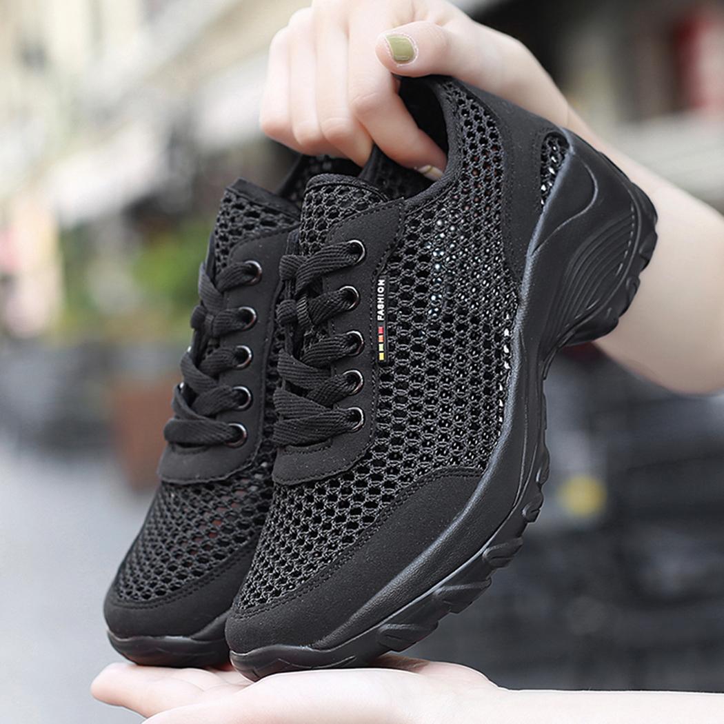 

Fashion Woman Sneakers Fashion Casual Shoes Summer Air Cushion Mesh Female Shoes Comfortable Breathable Heightening Sneakers for Women 35 чёрный