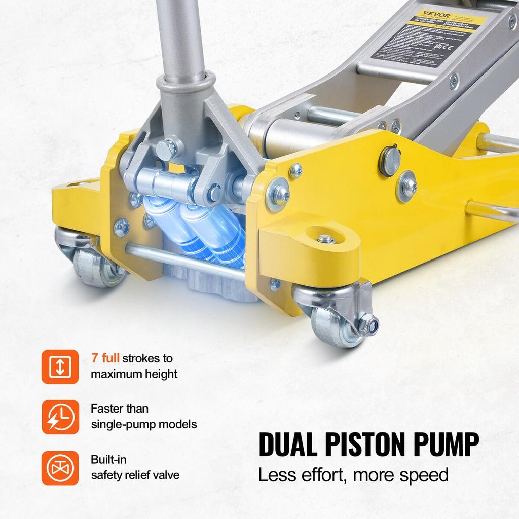 Low Profile Floor Jack 3 Ton Heavy Duty Dual Piston Rapid Pump