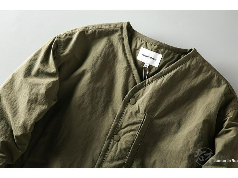 Men's Retro Military-Style V-Neck Cotton Padded Jacket - Autumn/Winter Outdoor Workwear Trend