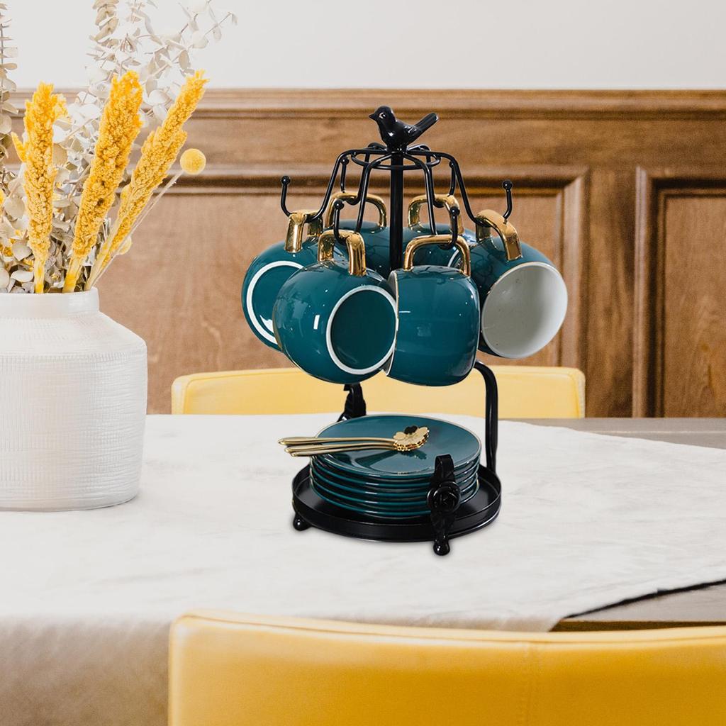 Coffee Cup Holder with 6 Hooks Household Tea Cup Rack Stand Cups Organizer for Table Kitchen Counter Home Cabinet Living Room