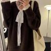 Women's Autumn Patchwork Lace Bow Long Sleeve Sweater - Casual & Sweet Style