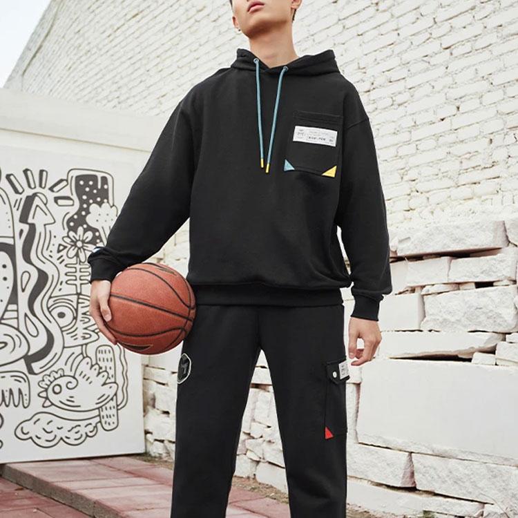 Li Ning Geometric Pattern Casual Pullover Long Sleeve Hoodie Unisex hoodies Black AWDRG23-2