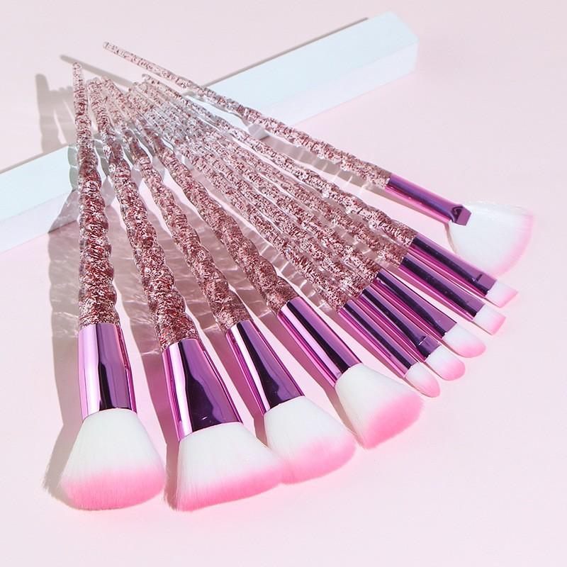 10 Piece Crystal Sequin Makeup Brush Set Soft Synthetic Hair Transparent Plastic Handle Professional Cosmetic Brush for Makeup