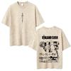 Gewaschenes Vintage Anime Vagabond Miyamoto Musashi Kirschblüten Grafik T-Shirt Herren Damen Lässiges Oversized T-Shirt 90er Jahre Streetwear