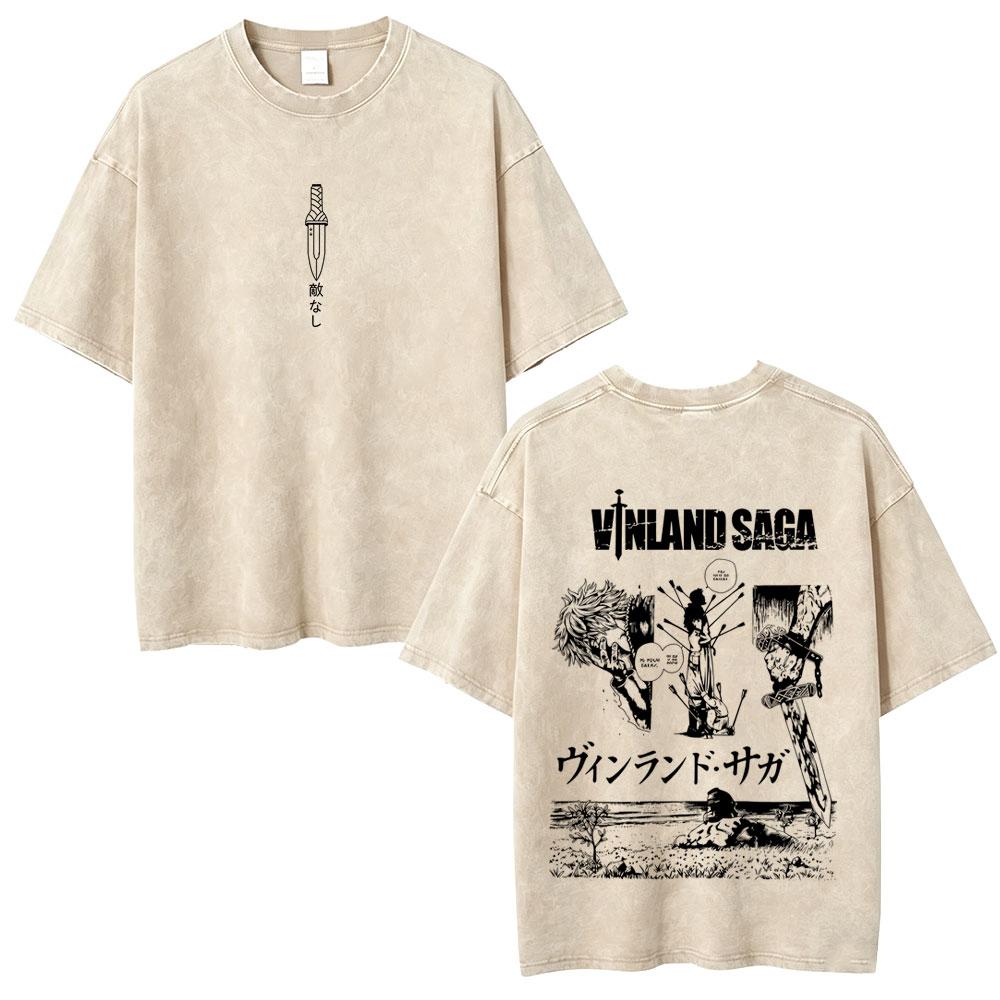 Gewaschenes Vintage Anime Vagabond Miyamoto Musashi Kirschblüten Grafik T-Shirt Herren Damen Lässiges Oversized T-Shirt 90er Jahre Streetwear