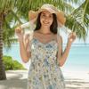 Breathable Vacation Beach Cap Lightweight with Turquoise Big Brimmed Straw Hat Sunshade Topi with Lace Woven Sun Cap Daily