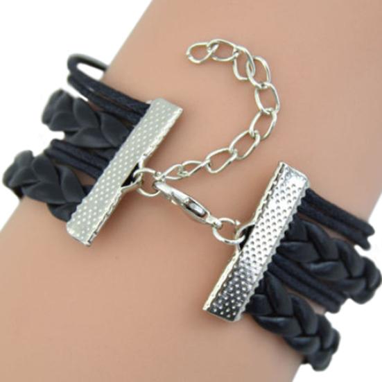 Women's Wolf Head Retro Braided Faux Charm Infinite Leather Wax Cord Bracelet