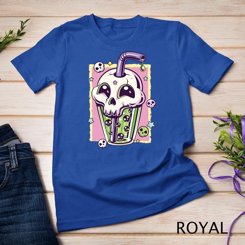 Kawaii Pastel Goth Creepy Skull Boba Bubble Tea Vaporwave Unisex T-shirt 10 3XL