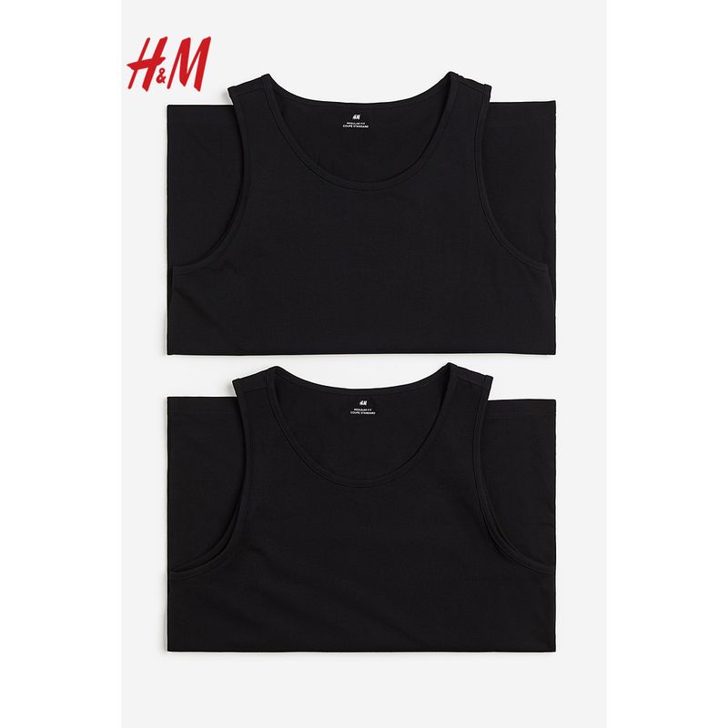 

HM Men s Vest 2-Piece Summer Standard Edition Casual Stretch Crew Neck Cotton Jersey Vest 0649098 White 180/124A