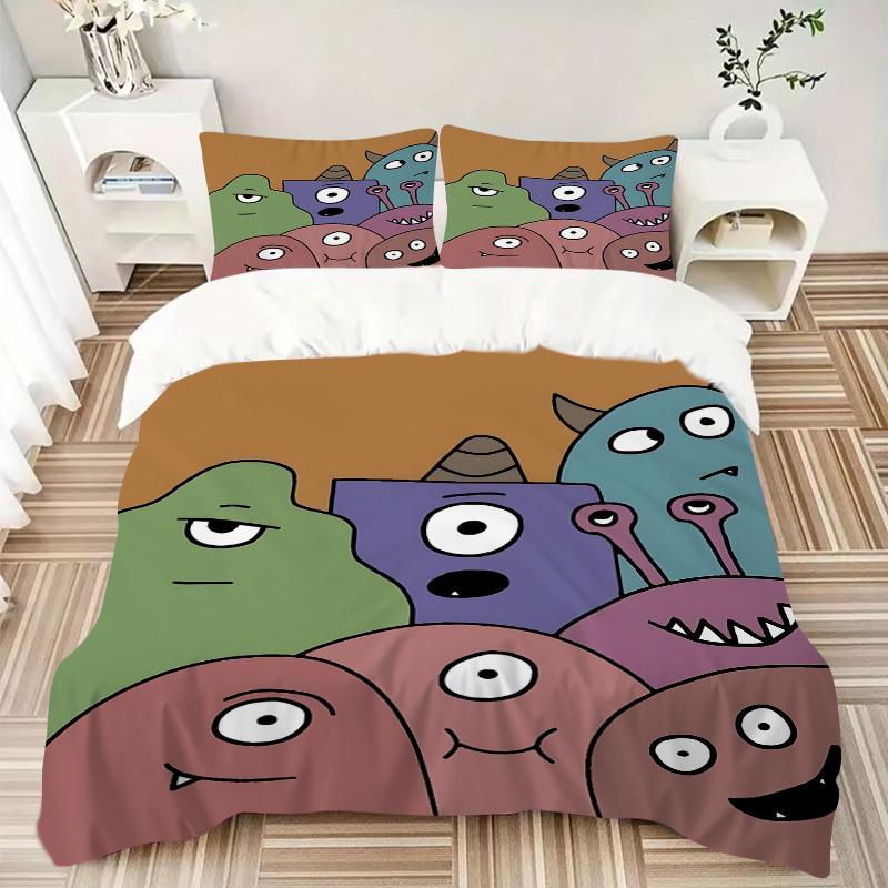 3pcs Monster, Cartoon Bedding Set, Breathable and Soft, Suitable for All Seasons, Ideal for Home Use, Suitable for Bedroom Decor 21132
