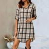 Popular European and American Spring and Autumn Knitted Long-sleeved Stand-up Collar Dress One-row Button Plaid Shirt Skirt