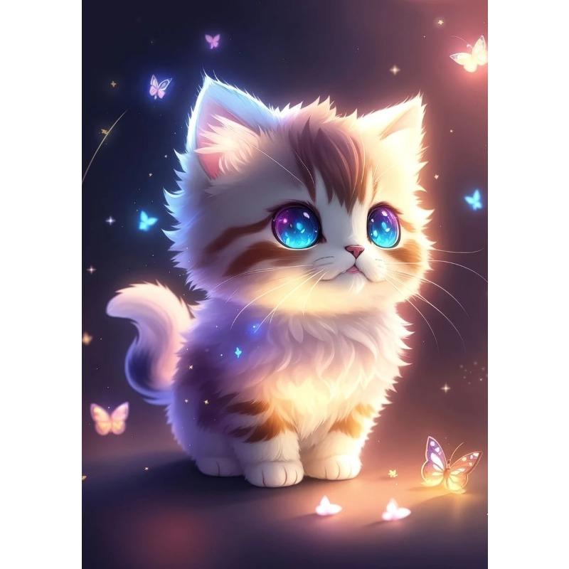 Lovely Glowing Kitten Canvas Poster Cute Cat Wall Art Picture for Living Room Bedroom Playroom Club Bar Modern Home Decor Gift
