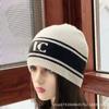 Xiaoxiangfeng Black and White Letter Striped Ear Protector Cold Hat Wool Hat C Imitation Wool Knitted Hat Headgear, Niche Design