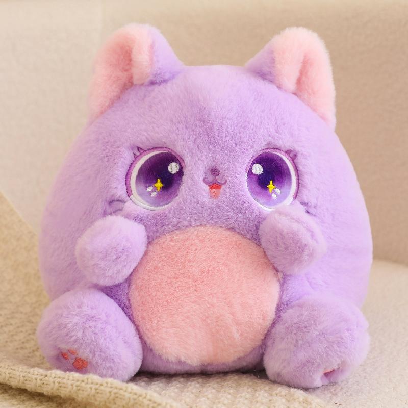 Sitzende dicke Katze Plüsch Spielzeug Cartoon Tier Plushie Peluche blau rosa grün weiß lila große Augen Kawaii Kätzchen Geschenk