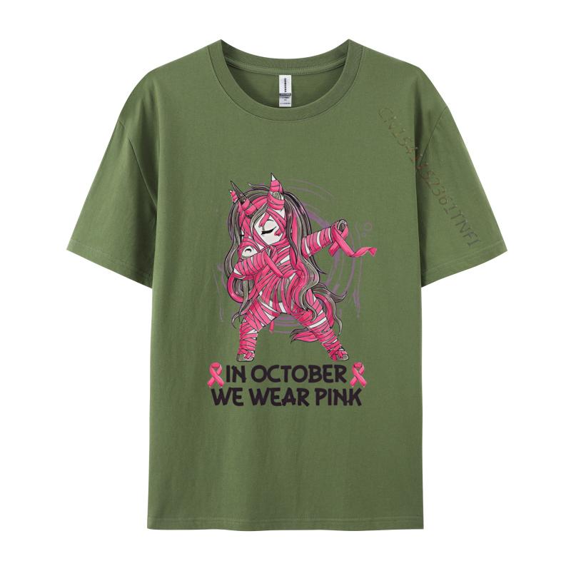 In October We Wear Pink Unicorn Breast T-shirt Print T-shirt 2024 Newest Top T-shirts Customized